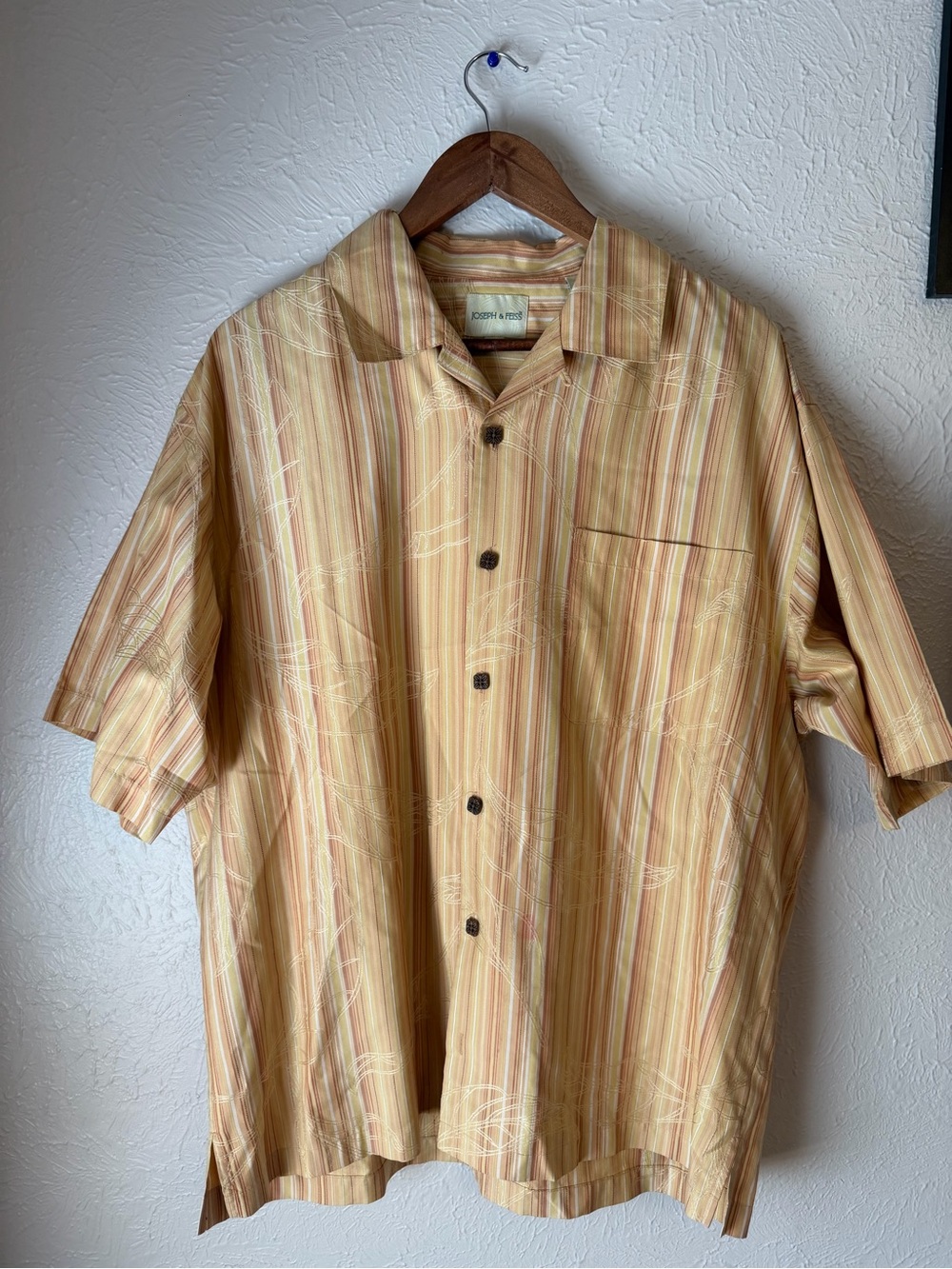 Joseph & Feiss 100% Silk Hawaiian Camp Shirt Men’s Large Wood Button